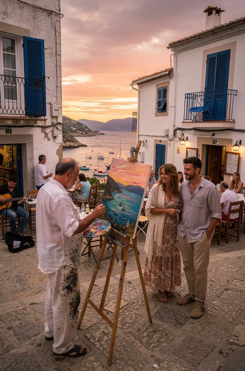 Plato tradicional de mariscos frescos servido en un restaurante junto al mar con vistas al puerto.